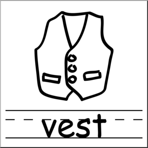 Clip Art: Basic Words: Vest B&W Labeled