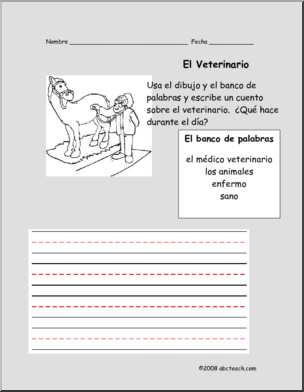 Spanish: Colorea y Escribe – “El Veterinario” (primaria/elementaria)
