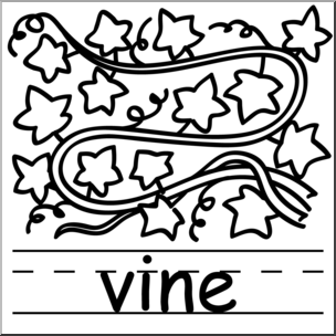 Clip Art: Basic Words: Vine B&W Labeled