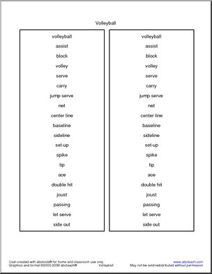 Volleyball Terminology Spelling List