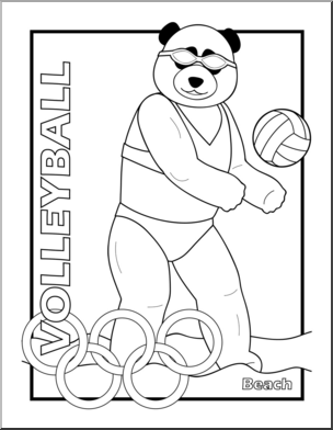 Clip Art: Cartoon Olympics: Panda Beach Volleyball B&W