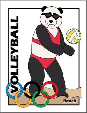 Clip Art: Cartoon Olympics: Panda Beach Volleyball Color