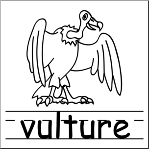 Clip Art: Basic Words: Vulture B&W Labeled