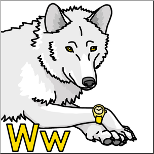 Clip Art: Alphabet Animals: W – Wolf Wears a Watch Color