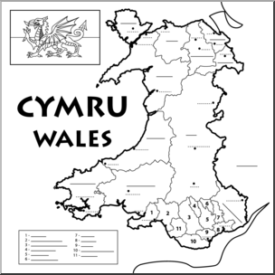 Clip Art: Wales Map B&W Unlabeled