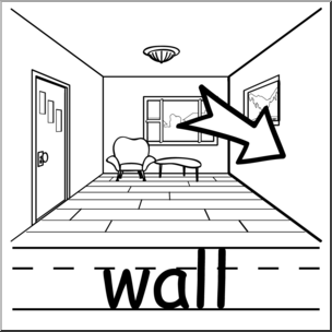 Clip Art: Basic Words: Wall B&W Labeled