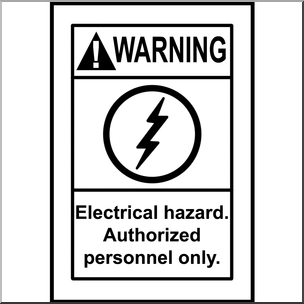 Clip Art: Electricity: Warning Electrical Hazard Sign B&W