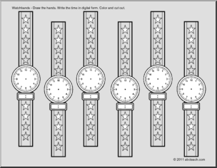 Analog & Digital Watch on Star Watchband (b/w) Clip Art