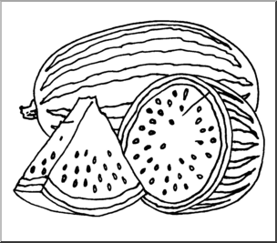 Clip Art: Fruit: Realistic Watermelon 2 B&W