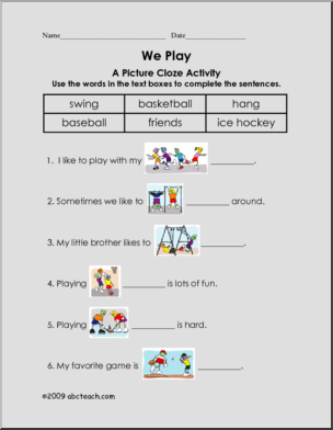 Picture Cloze – Play (elem)’ Worksheet