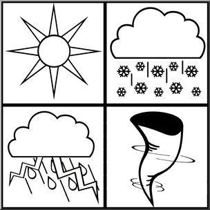 Clip Art: Weather Icons: Weather B&W Unlabeled