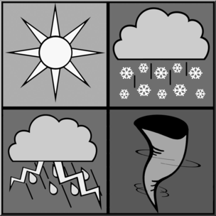 Clip Art: Weather Icons: Weather Grayscale Unlabeled