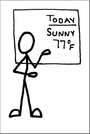 Clip Art: Stick Guy Weather Forecaster B&W