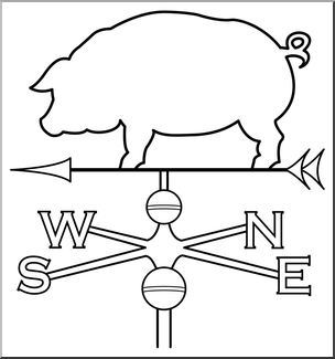 Clip Art: Weathervane w/Pig B&W