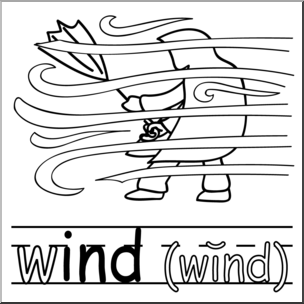 Clip Art: Basic Words: -ind Phonics: Wind 1 B&W