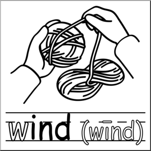 Clip Art: Basic Words: -ind Phonics: Wind 2 B&W