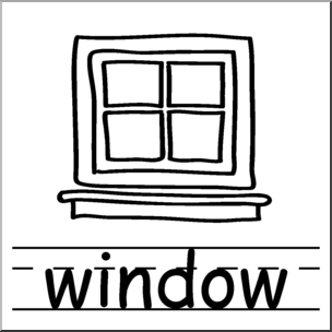 Clip Art: Basic Words: Window B&W Labeled