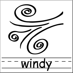 Clip Art: Weather Icons: Windy B&W Labeled