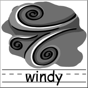 Clip Art: Weather Icons: Windy Grayscale Labeled