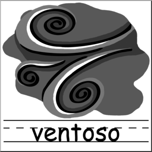 Clip Art: Weather Icons Spanish: Ventoso Grayscale