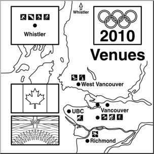Clip Art: 2010 Winter Olympics Venues Map B&W