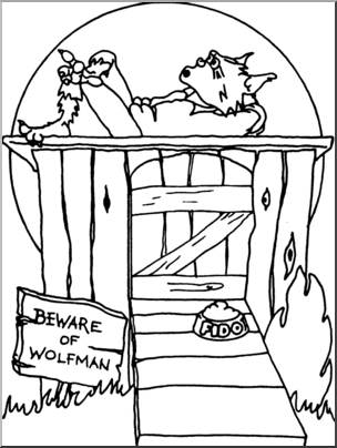 Clip Art: Halloween Houses: Wolfman’s Dog House B&W