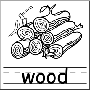 Clip Art: Basic Words: Wood B&W Labeled