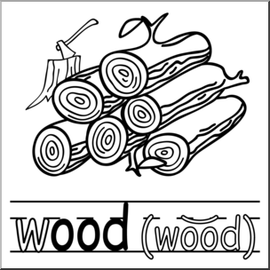 Clip Art: Basic Words: -ood Phonics: Wood B&W