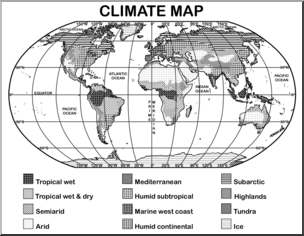 Clip Art: World Climate Map B&W