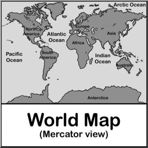 Clip Art: World Map 01 Grayscale Labeled