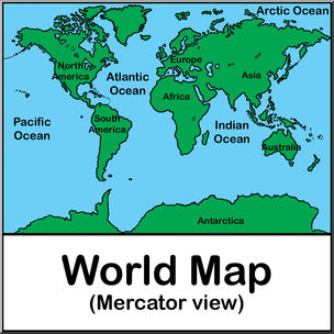Clip Art: World Map 01 Color Labeled