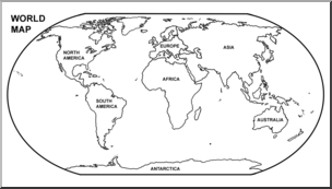 Clip Art: World Map Continents B&W Labeled