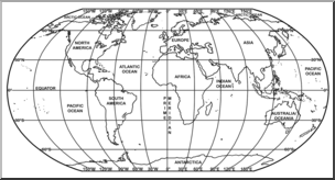 Clip Art: World Map w/ Latitude and Longitude B&W