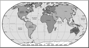 Clip Art: World Map w/ Latitude and Longitude Grayscale