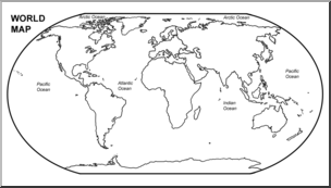 Clip Art: World Map Oceans B&W Labeled