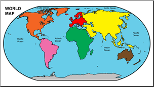 Clip Art: World Map Oceans Color Labeled