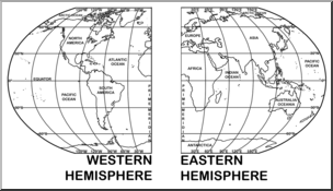 Clip Art: World Map: Eastern and Western Hemispheres B&W