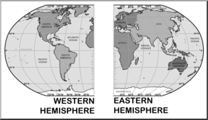 Clip Art: World Map: Eastern and Western Hemispheres Grayscale