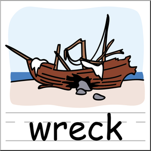 Clip Art: Basic Words: Wreck Color Labeled