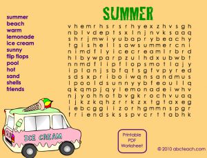 Interactive: Notebook: Word search- Summer (easy)