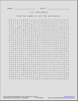 Word Search: Presidents of the U.S. (upper/middle)