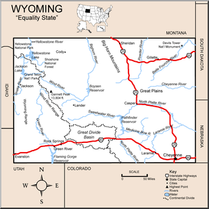 Clip Art: US State Maps: Wyoming Color Detailed