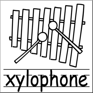 Clip Art: Basic Words: Xylophone B&W Labeled