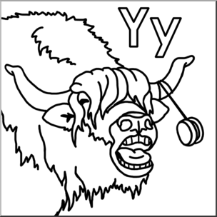 Clip Art: Alphabet Animals: Y – Yak Yawns at a Yo-Yo (B&W)