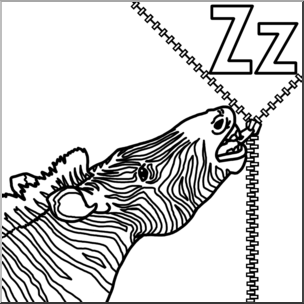 Clip Art: Alphabet Animals: Z – Zebra Zips a Zipper (B&W)