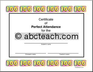Certificate: 100 Days of Perfect Attendance