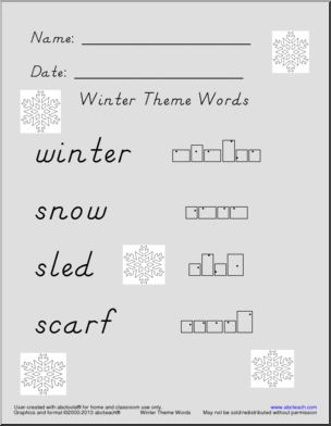Word Shape: Winter Theme Words (DN-Style Font)