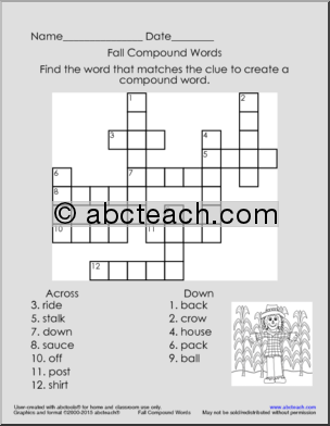Crossword Puzzle: Compound Words – Fall Theme