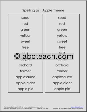 Spelling List: Apple Theme (elem)
