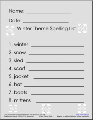 Spelling Unit: Winter Theme